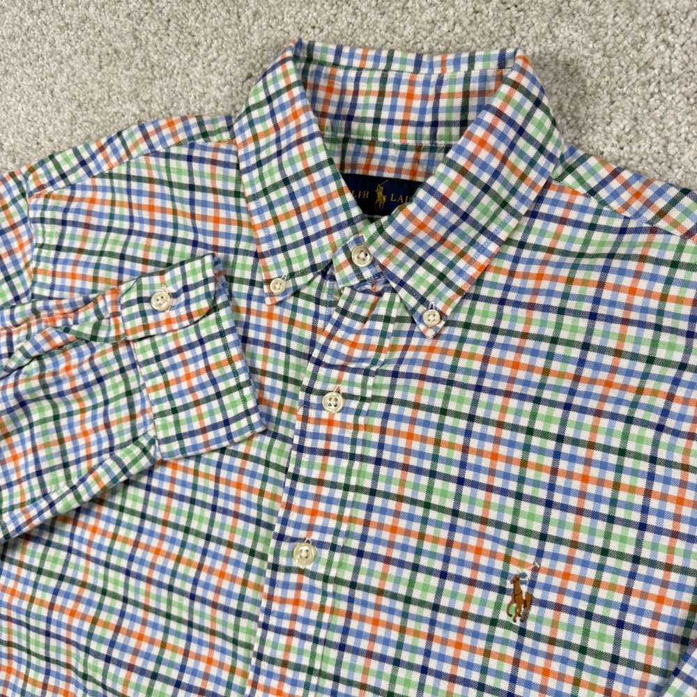 Ralph Lauren Button Down Shirt Mens Small Multi Color Tattersall Plaid Pony Logo
